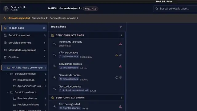 NARSIL Pass con una base de ejemplo abierta.